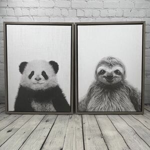 Kate & Laurel Sloth and Panda Framed Canvas Simon Te Tai Set of 2 18x24